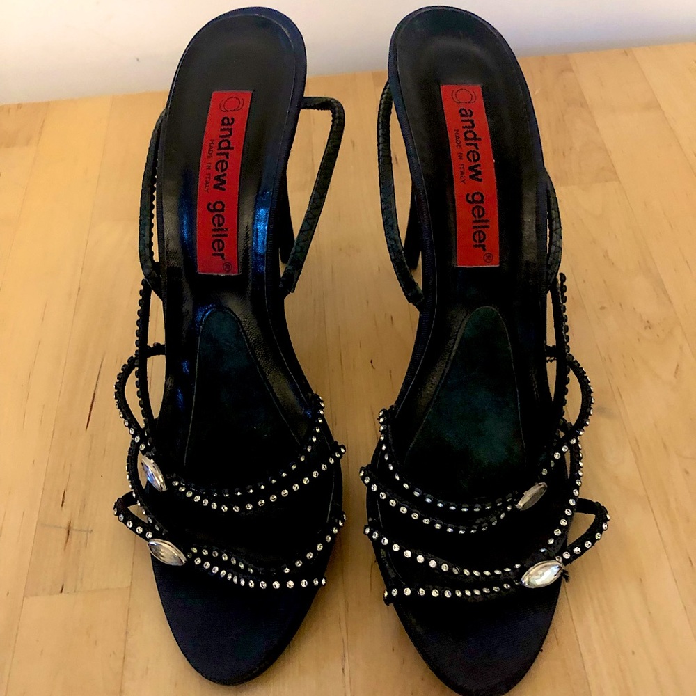 Vintage Andrew Geller Black Rhinestone Strap Heel